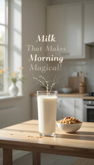 a cup of milk on the table