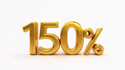 A shiny 3D golden “150%” symbol