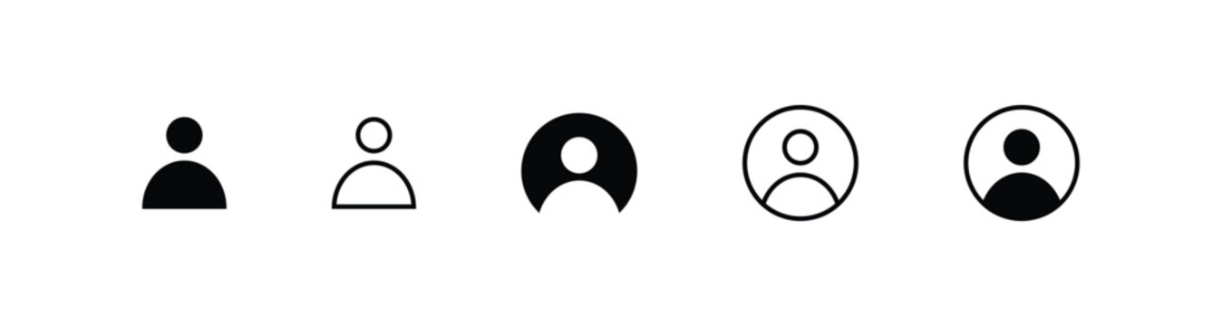 Minimalist Profile Icon Set. Black and White User Avatar Symbols for Web UI, Social Media, Account Button, Login Interface, Member Profile Picture, Simple Line and Solid Vector Icons Collection