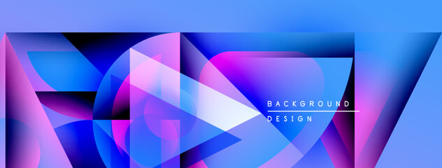 Obraz premium Abstract geometric shapes, vibrant colors blend. Blue, purple hues dominate design. Modern background texture, dynamic composition.