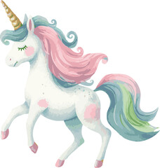 Adorable beautiful watercolor vector illustration of a soft light unicorn © Mantella