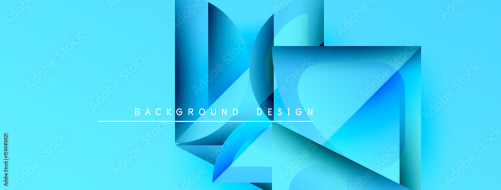 Poster Abstract blue design features layered shapes, creating depth. Text reads background design. Modern aesthetic, vibrant color scheme.