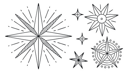 Black and white star compass Christmas vector illustration