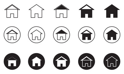 Home Icons Set – Minimal, Line, Solid, and Circular Style House Symbols for Web and App UI Design.eps