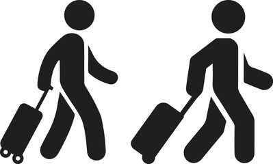 Minimalist Travel Icon Featuring Two Stylized Figures with Luggage