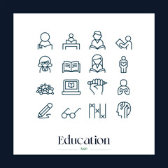 Education related colorful line icon collection white background,