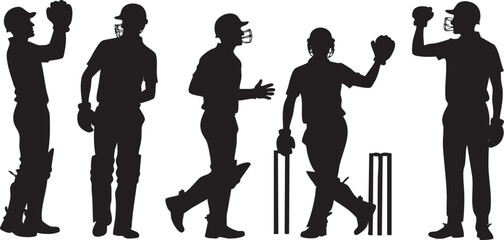 Silhouettes of Cricket Players in Various Poses