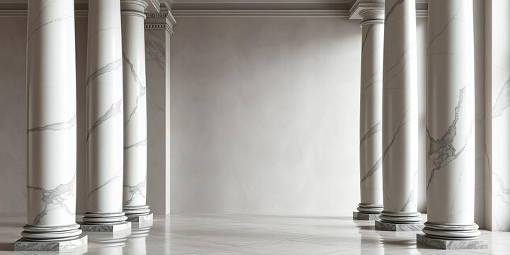 Elegant interplay of textured plaster and smooth marble columns,  timeless, architecture