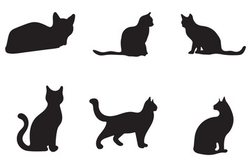 Cat set isolated silhouette vector, Hand drawn black cats isolated on white background. Vector illustration of Halloween decorative elements for design eps 10