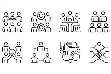 Business Collaboration and Teamwork Icons for Meetings and Strategy