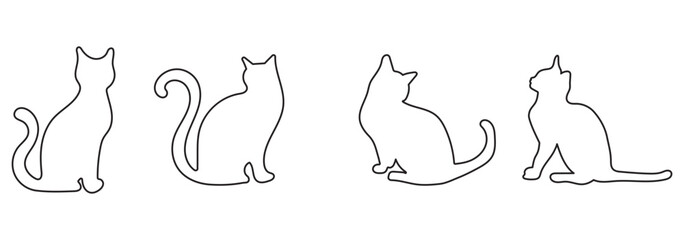 Set of cats silhouette in different poses. Hand drawn black cats isolated on white background. Vector illustration of Halloween decorative elements for design decor. Cat set isolated silhouette vector
