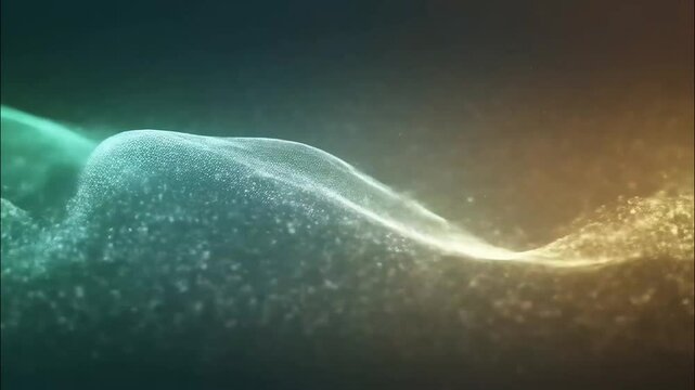 Soft glowing particle waves float in colorful motion against dark space seamless looping 4k time-lapse animation video background. Abstract concept