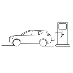 Electric car single line art, continuous one line drawing of  Isolated outline vector icon