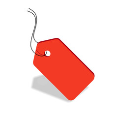 Blank Red Price Tag With String Attached on White Background. Vector Illustration.	