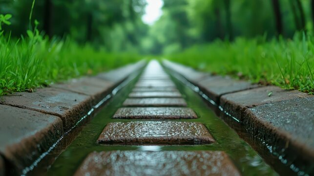 Mosquito Disease Prevention Concept, Maintenance of Urban Drainage System to Eliminate Mosquito Breeding in Green Landscape with Water Pathways