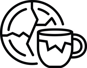 Broken Plate and Cracked Cup Icon. Fragile Dishware Vector for Delivery and Packaging Design.