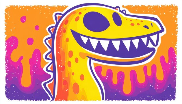 Dinosauro Giallo Carino Disegno a Pastelli
