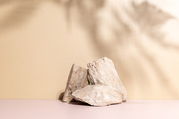 Elegant Stone Stand with Shadow on Beige Background for Product Display