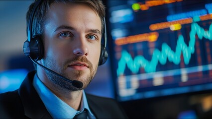 Serious Stock Trader Looks At Camera While On Trading Floor