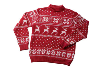Red Christmas Sweater with Reindeer and Snowflake Pattern generate by AI