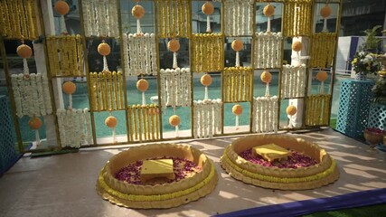 Indian Wedding Decor – Traditional Festive Decorations with Floral Mandap, Drapes, Lights, and Cultural Elements for Grand Celebrations and Ceremonies in India