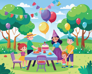 Obraz premium Joyful Birthday Celebration. Kids Party in the Park