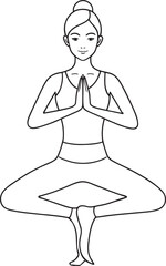 Woman in tree pose yoga outline on white background vector illustration
