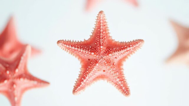 Pink starfish pattern rotating on clean white background, cute marine life abstract animation. Summer beach decor, ocean conservation aesthetic. 4K video footage