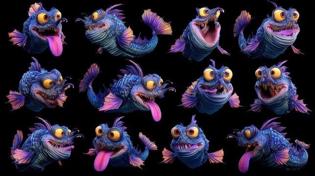 Scheda personaggi: Pesci cartone animato blu