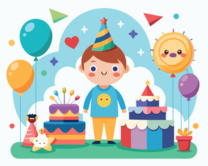 Naklejka premium Joyful Birthday Celebration. A Child's Delightful Party