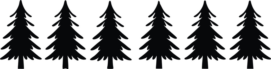 Obraz premium Row of Evergreen Trees Silhouettes on White Background for Winter Designs