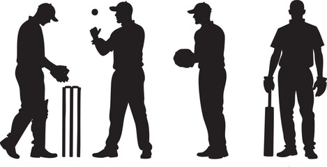 Silhouetted Cricket Umpire Figures Waving and Gesturing in Formal Attire