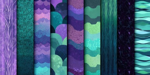 Collection of Abstract Watercolor Textures in Teal, Purple, and Violet Hues