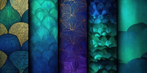 Teal and Gold Abstract Patterns Seamless Textures