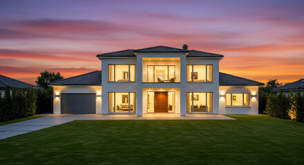 Luxury house exterior at dusk elegant home real estate photography