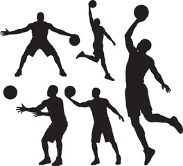 Men playing basketball silhouette vector illustration