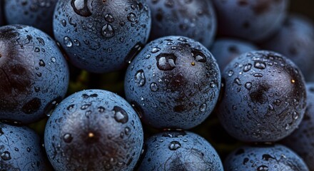 Close-up of Juicy Dark Grapes with Water Droplets