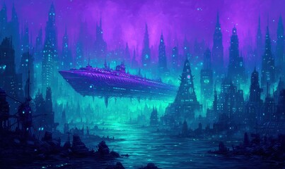 Submersible Cityscape at Dusk