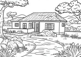 Hand-Drawn Suburban House Sketch