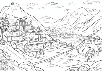 Architectural Sketch of a Mountainous City