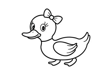 Line art drawing of a tiny duckling wearing a bow on its head.eps