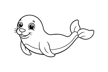 Line art drawing of a baby seal sliding on its belly.eps