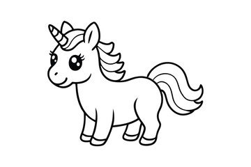 Line art drawing of a baby unicorn with a tiny horn.eps