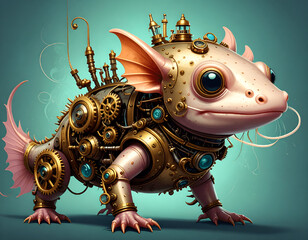 Fototapeta premium Axolotl in Steampunk Mode