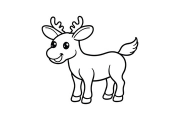 Line art drawing of a tiny baby moose with short antlers.eps
