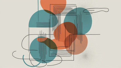 Modern Abstract Background with Blue and Orange Hand Drawn Lines and Shapes