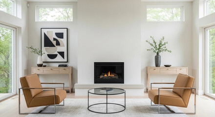 Fototapeta premium modern living room with fireplace