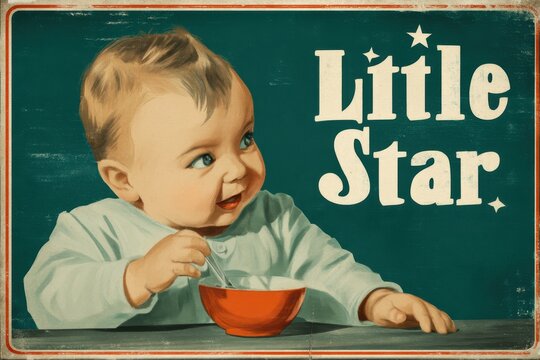 Bambino che mangia da una ciotola, pubblicità vintage