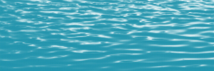 Naklejka premium Halftone overlay resembling water waves. White dot texture on blue background. Vector banner for design and creative projects.