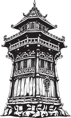 Ancient Slavic architecture, the patterns are made with wood carvings. Hand drawn vector illustration